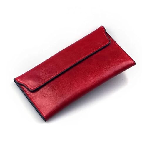 ZMCGNO Echtes Leder Damen Geldbörse Lange Dünne Geldbörse Rindsleder Mehrere Karten Halter Clutch Tasche Standard Geldbörse(Dark Green) von ZMCGNO