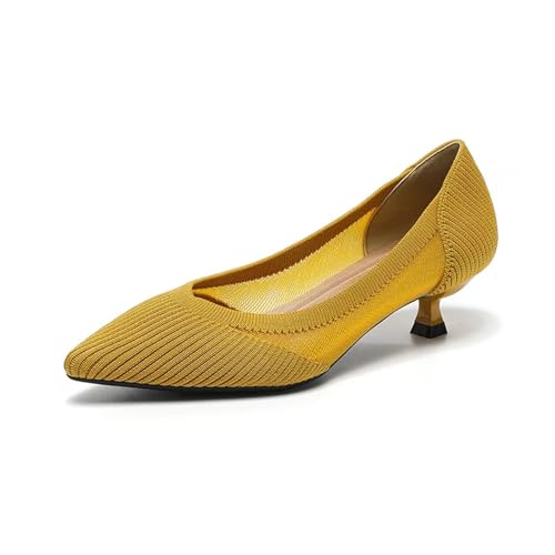 ZMCGNO Einfarbige, Spitze Schlupfschuhe mit niedrigem Absatz und gestrickter, atmungsaktiver, Rutschfester Gummisohle(Yellow,39) von ZMCGNO