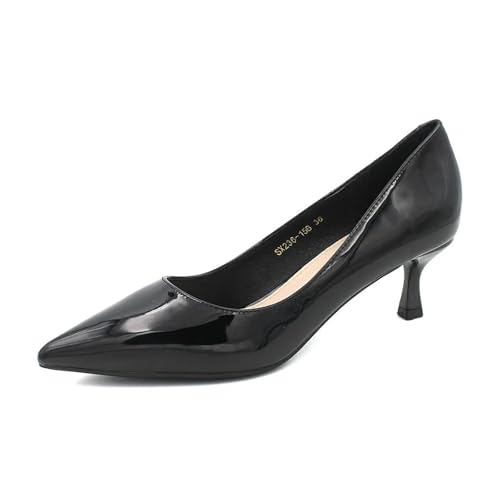 ZMCGNO Lackleder Mid Heel Damenschuhe Spring Heels Spitzschuhe(Black,40) von ZMCGNO