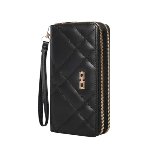 ZMCGNO Schicke, Gesteppte Lange Geldbörse for Damen – sicherer Reißverschluss, mehrere Kartenfächer, Handyfach – vielseitige Clutch for jeden Anlass(Black) von ZMCGNO