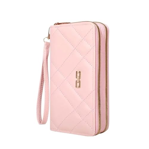 ZMCGNO Schicke, Gesteppte Lange Geldbörse for Damen – sicherer Reißverschluss, mehrere Kartenfächer, Handyfach – vielseitige Clutch for jeden Anlass(Pink) von ZMCGNO
