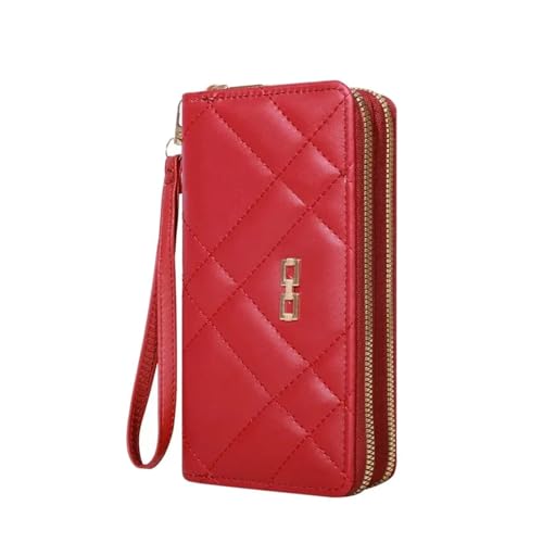 ZMCGNO Schicke, Gesteppte Lange Geldbörse for Damen – sicherer Reißverschluss, mehrere Kartenfächer, Handyfach – vielseitige Clutch for jeden Anlass(Wine red) von ZMCGNO