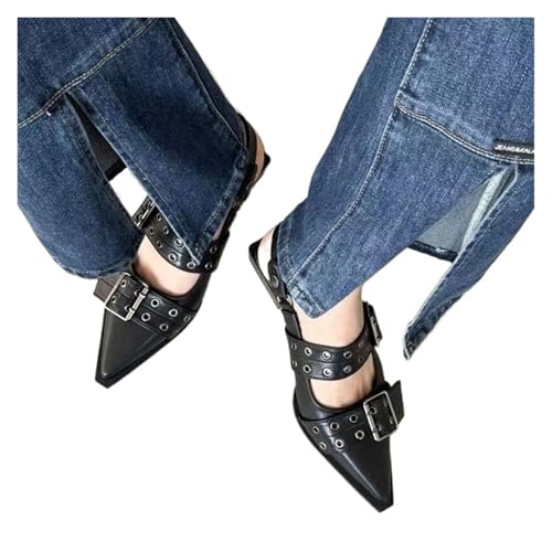 ZMCGNO Spitz zulaufende Schuhe, Retro-Schuhe mit mitteldickem Absatz for Damen mit Röcken und kleinen Lederschuhen(Black,40) von ZMCGNO