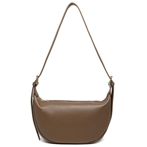ZMDB Damen Umhängetasche, PU Leder Crossbody Bag, Khaki, M, Halbkreisförmig, Zeitgenössisch, 2 Fächer, Reißverschluss, Kunstleder von ZMDB