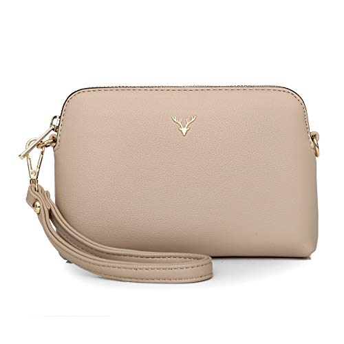 ZMDB Handtasche Damen Klein Umhängetasche Damen PU Leder Handytasche mit Handgelenkband & Verstellbar Abnehmbar Schultergurt, Schultertasche Damen Tasche Reißverschluss Crossbody Bag(Beige-Groß) von ZMDB