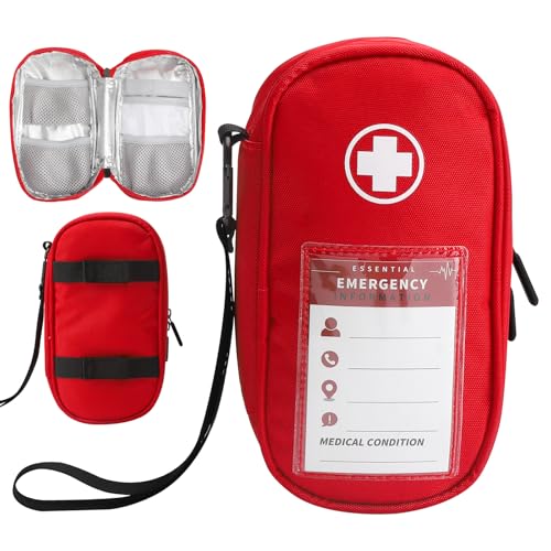 EpiPen Medical Tasche Medizinische Notfalltasche für Reisen Tragbarer isolierter Organizer für Medikamente EpiPen Insulin Asthma-Inhalatoren Notfall-Kühlbox mit Notfallkontaktkarte Rote Reiseapotheke von ZMDMAH
