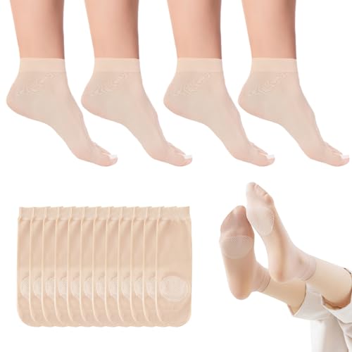 ZMDMAH 12 Paar Nylon Socken, Nylonstrümpfe Damen Seidenfein Baumwolle Sohle 20 DEN Transparente Feinsöckchen, Nylon Socken Damen Feinstrümpfe Leicht Glänzendem verstärkte Zehen mit Komfortbund von ZMDMAH