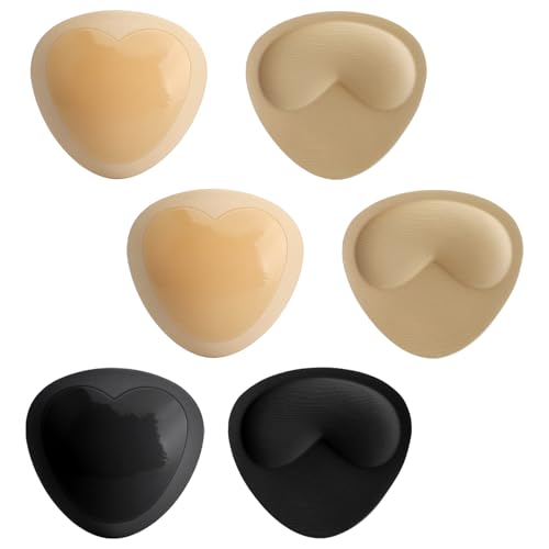 ZMDMAH 3 Paar Selbstklebende Push Up Pads BH Einlagen – Atmungsaktive BH Polster in Hautfarbe & Schwarz – Unsichtbare Einlagen für Bikini, Sport BH, Dessous – Wiederverwendbar & rutschfest von ZMDMAH