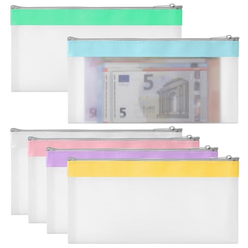 ZMDMAH 6 Stück Geldtaschen Banktasche Transparente Wasserdicht Durchscheinend Federmäppchen Beutel mit Reißverschluss Kosmetiktasche Aufbewahrung Bargeld für Business 19,3 x9,4 cm von ZMDMAH