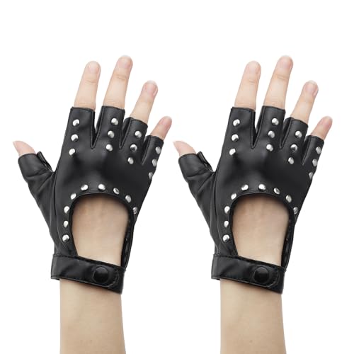 ZMDMAH Punk Handschuhe Fingerlos Fingerlose Handschuhe Damen und Herren Handschuhes Leder Punker Kostüm für Halloween Mädchen Cosplay Performance Themenparty Karneval 1 Paar von ZMDMAH