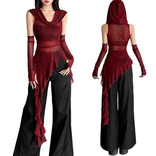 ZMDTGYEIS Damen Rüschen-Schnür-Tube-Tops Kapuzenpullover Handschuhe Kleider Halloween-Kostüm Hosenträgerrock Sommerhemd(L) von ZMDTGYEIS