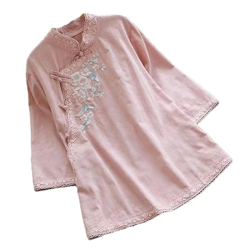 ZMIN Baumwoll-Leinen-Hemd für Damen Frühling ethnisches Tang-Anzug-Oberteil Vintage-Stickerei lockere Bluse im chinesischen Stil Tradition PK 86 XL von ZMIN