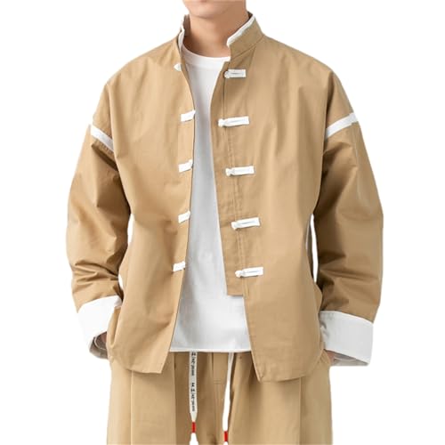 ZMIN Chinesische Traditionelle Kleidung Herren Baumwolle Freizeitjacke Streetwear Mantel Plus Größe Retro Japanische Straße Vintage Tops Khaki XL von ZMIN