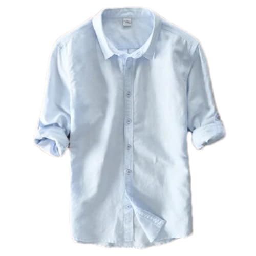 ZMIN Frühling Und Herbst Männer Japan Stil Slim Fit Baumwolle Leinen Langarm Blusen Männlich Casual Weißes Hemd Kleidung Light Blue L von ZMIN