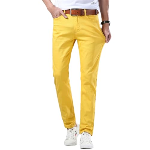 ZMIN Herbst Herren Rote Jeans Klassischer Stil Gerade Elastizität Baumwolle Denim Hosen Männliche Weiße Hose Yellow 28 von ZMIN