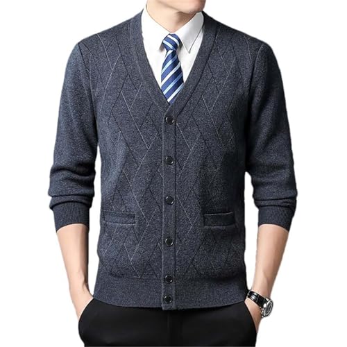 ZMIN Herbst Herren Strickjacke Gestreift Plaid Business Casual Knöpfe Strickpullover Warme Tops Gerippte Bündchen 8902-Medium Gray XS von ZMIN