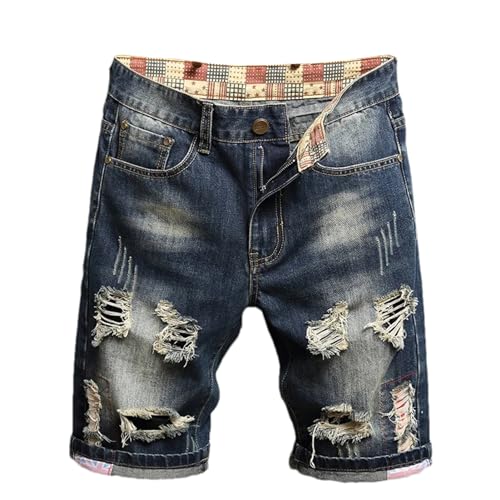 ZMIN Herren Retro-Stil, zerrissene Denim-Shorts, Sommer, lässig, Loch-Patch, Jean-Shorts, männliche Kleidung 786-Retro Blue 30 von ZMIN