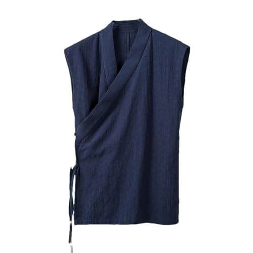 ZMIN Sommer Chinesische Traditionelle Kleidung Hanfu Weste Männer Leinen Baumwolle Ärmelloses Top männer Tang-Anzug Kimono Strickjacke Navy XXL von ZMIN