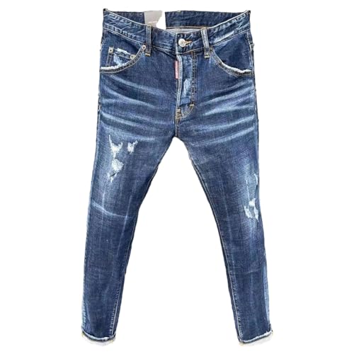 ZMIN Zerrissene Jeans für Herren schmale Passform Kleiner Fuß Blaue Hose männliche Stretch-Röhrenjeans D066 32 von ZMIN