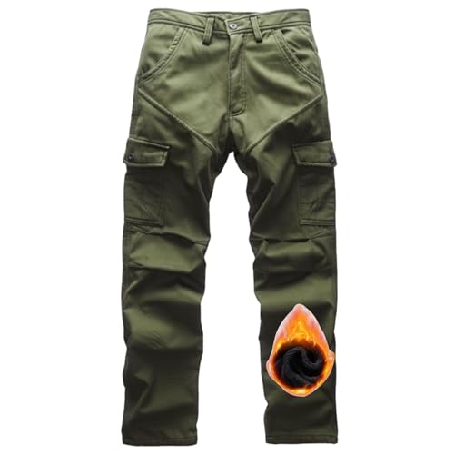 Herren Fleece gefütterte Cargo Hose,Winter Outdoor Wanderhose, Taktische Hose, Thermo Softshell Hose von ZMNKH