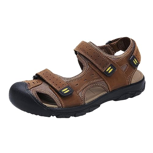 Herren Leder Wandersandale Trekkingsandalen Strand Outdoorschuhe Sommer Freizeitschuhe Männer Sport Outdoor Fischer Atmungsaktive Sandale Geschlossene Zehe von ZMNKH