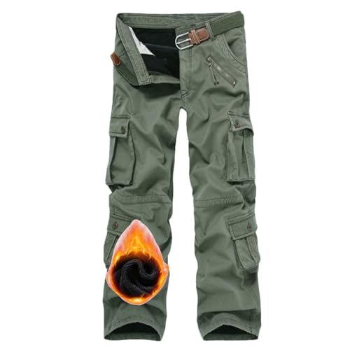 Men's Fleece Lined Work Cargo Trousers,Thermal Multi Pockets Tratical Pants Hiking Walking Hunting Camping Softshell Trousers von ZMNKH