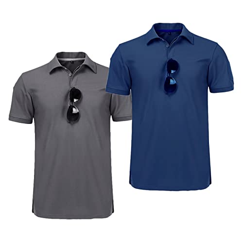 Poloshirt Herren Kurzarm Atmungsaktives Golf-Polo-Hemd Summer Poloshirts Männer mit Knopfleiste T-Shirts Casual Sport Shirt Golf Tennis,2er Pack von ZMNKH