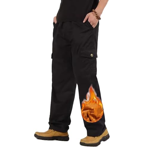 Softshell Hose für Herren,Winddichte Thermo Hose mit Fleece gefütterte Cargohose, Ski-Jagd-Golf-Wanderhose, Taktische Hose mit Multi Taschen, Thermohose mit elastischer Taille von ZMNKH