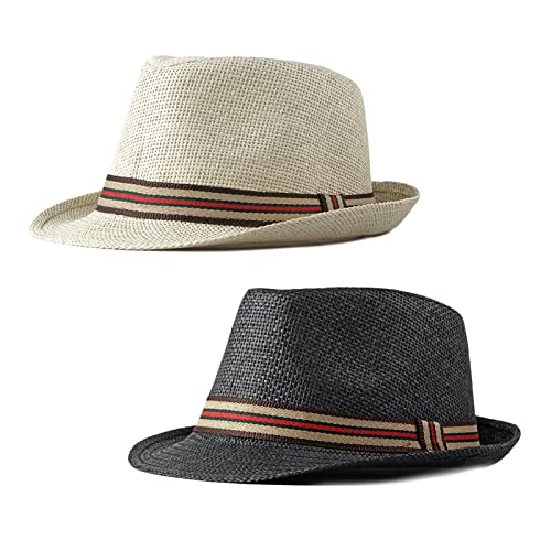 ZMNKH 2er Pack Trilby Hüte Strohhut Sonnenhut Sommerhut Strandhut Damen/Herren - Frühling-Sommer von ZMNKH