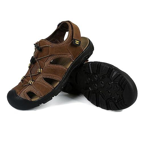 ZMNKH Herren Atmungsaktive Wandern Sandalen Sport Outdoor Leder Trekkingsandalen Wanderschuhe Geschlossene Zehe Sommer Männer Outdoor Strand Freizeitschuhe von ZMNKH