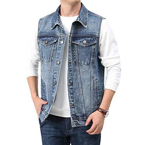 ZMNKH Herren Denim Weste Multi-Tasche Jeans-Weste Freizeit Ärmellose Jacke Outdoor Bikerweste Motorradweste Wandern Weste von ZMNKH