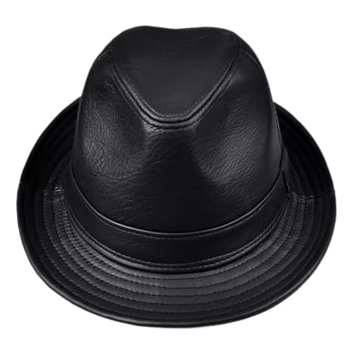 ZMNKH Herren Fedora Trilby Hut Leder Panamahut Elegant Herbst Winter Jazz Hüte Vintage Gangster Hut von ZMNKH