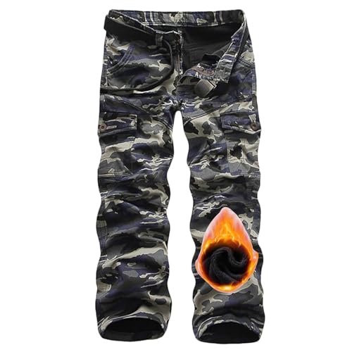 ZMNKH Herren Fleece gefütterte warme Hose Thermo Winddichte Winterhose für Outdoor Arbeit Wandern Fischen Skifahren Hose Multi Taschen Fleece Hose von ZMNKH
