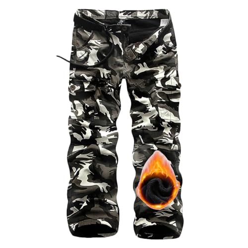 ZMNKH Herren Fleece gefütterte warme Hose Thermo Winddichte Winterhose für Outdoor Arbeit Wandern Fischen Skifahren Hose Multi Taschen Fleece Hose von ZMNKH