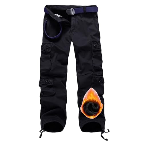 ZMNKH Herren Fleece gefütterte warme Hose Thermo Winddichte Winterhose für Outdoor Arbeit Wandern Fischen Skifahren Hose Multi Taschen Fleece Hose von ZMNKH