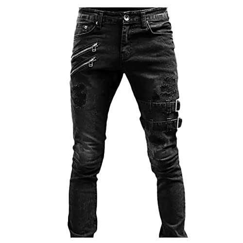 ZMNKH Herren Jeans Hose Jeanshose Stretch Freizeithose Denim Hose Slim Fit Biker Jeans Ripped von ZMNKH