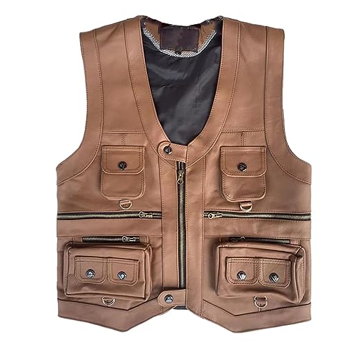 ZMNKH Herren Lederweste V Ausschnitt Motorradweste Racing Weste mit Taschen Leder Ärmellose Biker Motorrad Jacke Jagdweste Anglerweste ZMNKH Herren Lederweste V Ausschnitt Motorradweste Racing Weste mit Taschen Leder Ärmellose Biker Motorrad Jacke Jagdweste Anglerweste von ZMNKH