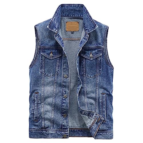 ZMNKH Herren Outdoor Weste Casual Jeansweste mit 6 Taschen Ärmellose Denim Weste Jeans Weste für Männer Motorradweste Wandern Weste Jeans Jacke Biker Gilet von ZMNKH