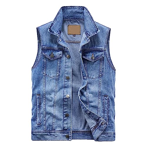ZMNKH Herren Outdoor Weste Casual Jeansweste mit 6 Taschen Ärmellose Denim Weste Jeans Weste für Männer Motorradweste Wandern Weste Jeans Jacke Biker Gilet von ZMNKH