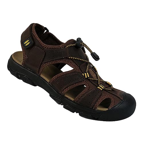 ZMNKH Herren Sport-Outdoor Sandalen Geschlossene Wandersandalen Trekkingsandalen Sommer Strand Atmungsaktive Sandale Leder Schuhe von ZMNKH