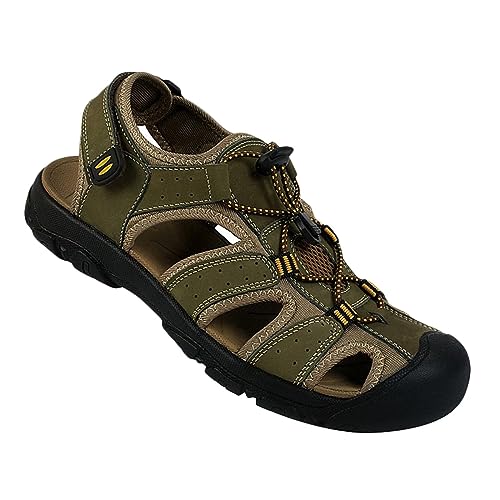 ZMNKH Herren Sport-Outdoor Sandalen Geschlossene Wandersandalen Trekkingsandalen Sommer Strand Atmungsaktive Sandale Leder Schuhe von ZMNKH