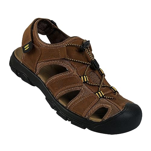 ZMNKH Herren Sport-Outdoor Sandalen Geschlossene Wandersandalen Trekkingsandalen Sommer Strand Atmungsaktive Sandale Leder Schuhe von ZMNKH