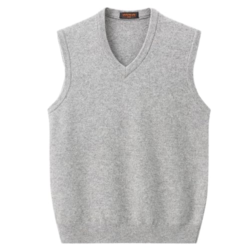 ZMNKH Herren ärmellose Strickweste Casual Pullunder Sweater Weste Gentleman Tank Tops V-Ausschnitt ärmellose Pullover Weste Herbst Winter,100% Kaschmir von ZMNKH