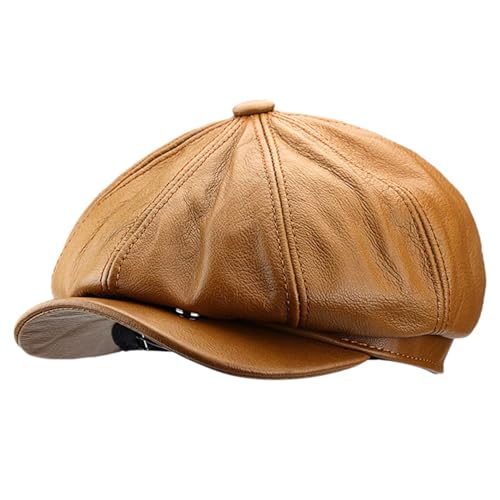 ZMNKH Leder Schirmmütze Herren Schiebermütze Klassische Mode Flatcap Newsboy Kappe von ZMNKH
