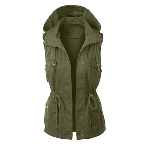 ZMNKH Leichte Damen Utility Weste Frühling Sommer Weste ärmellose Jacke mit Taschen Vintage Kapuzen Gilet Cargo Weste von ZMNKH