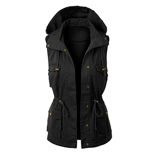 ZMNKH Leichte Damen Utility Weste Frühling Sommer Weste ärmellose Jacke mit Taschen Vintage Kapuzen Gilet Cargo Weste von ZMNKH