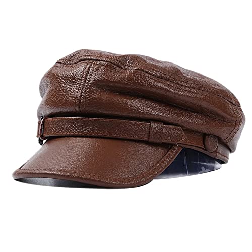 ZMNKH Unisex Fiddler Mütze Fischerhut Leder Kappe Herren Damen Schirmmütze von ZMNKH