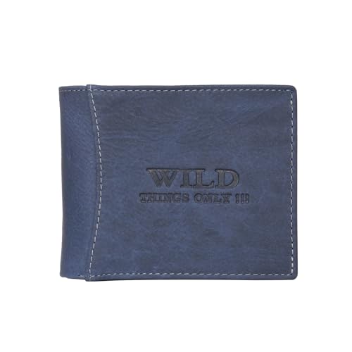 Herren Querformat Geldbörse Wild Things Only - Geldbörse Geldbeutel Portemonnaie - Leder (Navy) von ZMOKA