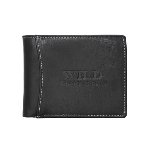 Herren Querformat Geldbörse Wild Things Only - Geldbörse Geldbeutel Portemonnaie - Leder (Schwarz) von ZMOKA