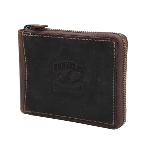 Leder Herren Geldbörse Geldbeutel Portemonnaie rustikales Hunter Rindsleder RFID Safe (Braun Scorpion) von ZMOKA